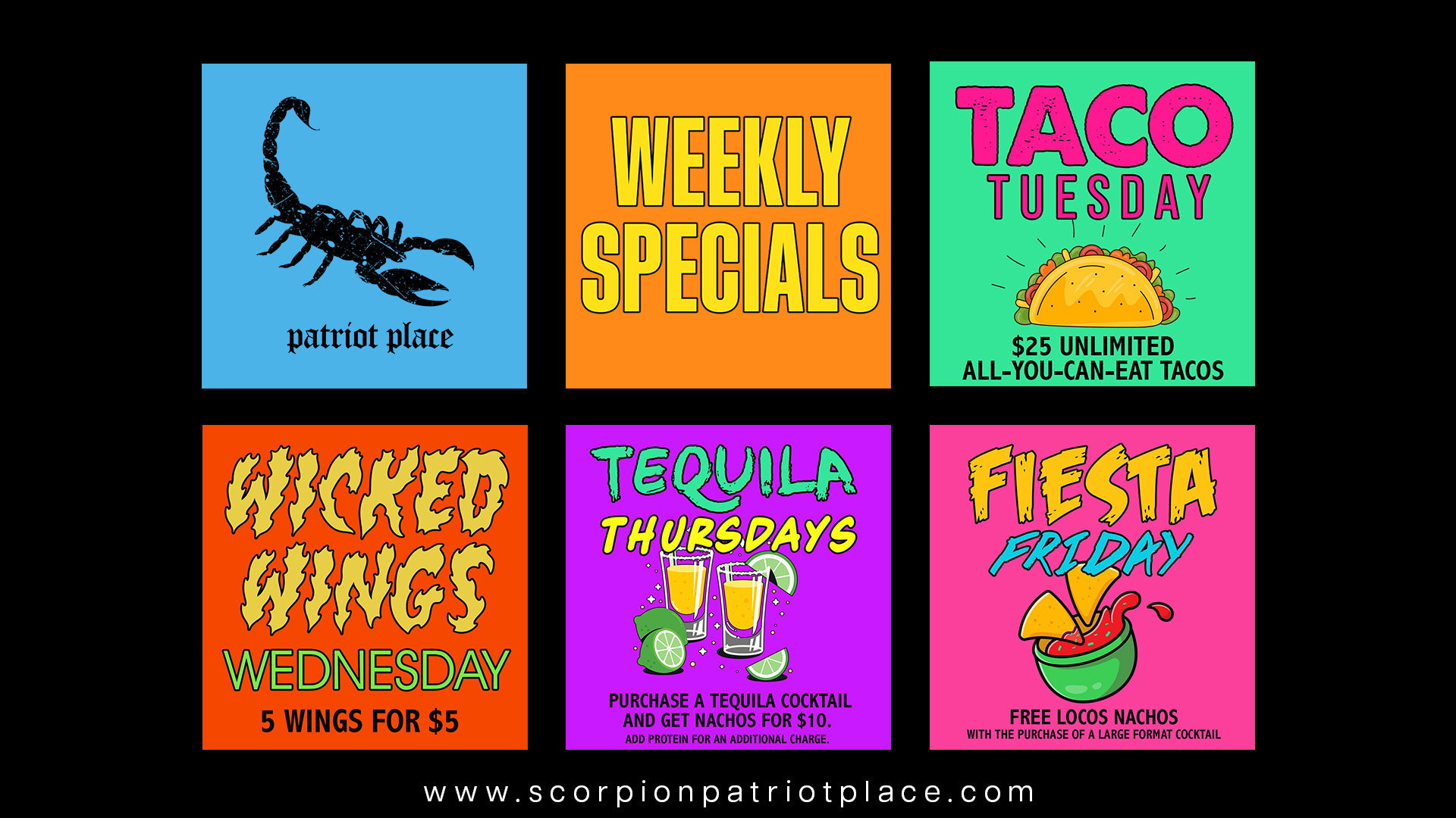 Scorpion Bar Weekly Specials Taco Tuesday Wicked Wings Wednesday Tequila Thursday Fiesta Friday