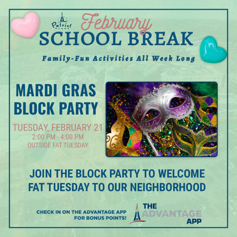 February School Break Mardi Gras Block Party at Fat Tuesday Patriot